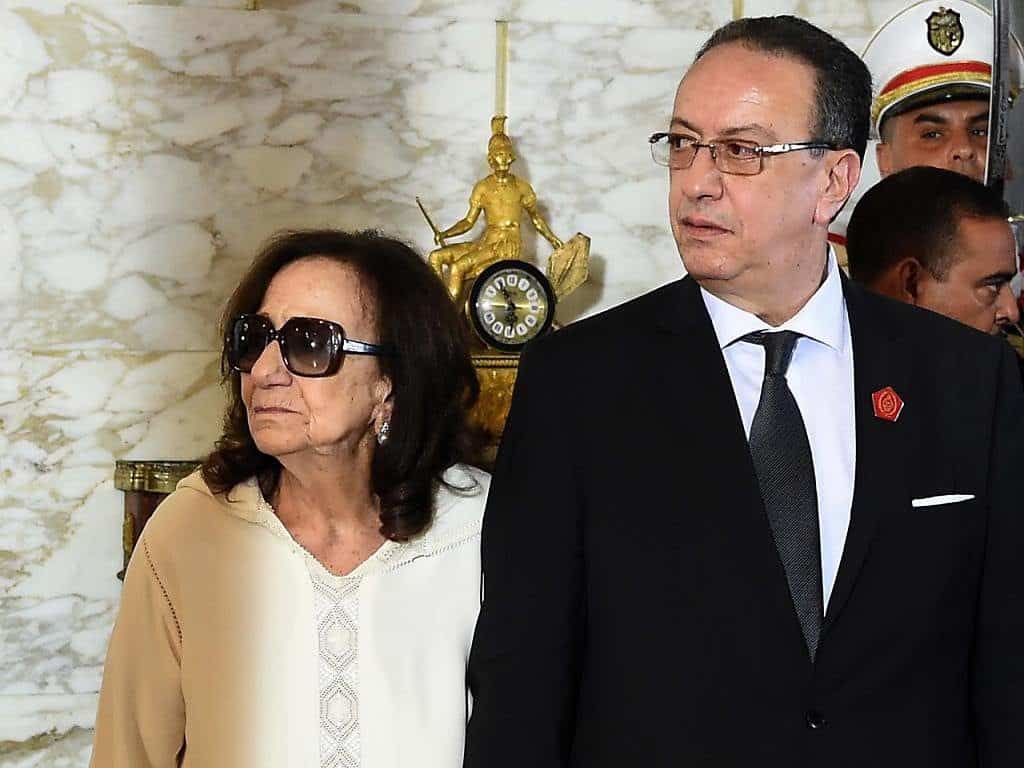 chadlia caid essebsi is seen with her son hafedh at her husbands funeral in july. afp