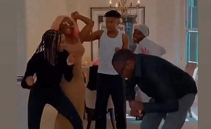 Billionaire, Femi Otedola parties and dances at home with his children