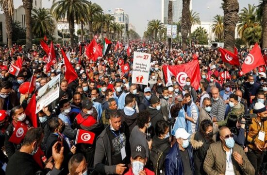 tunisians march in the streets to protest president saied