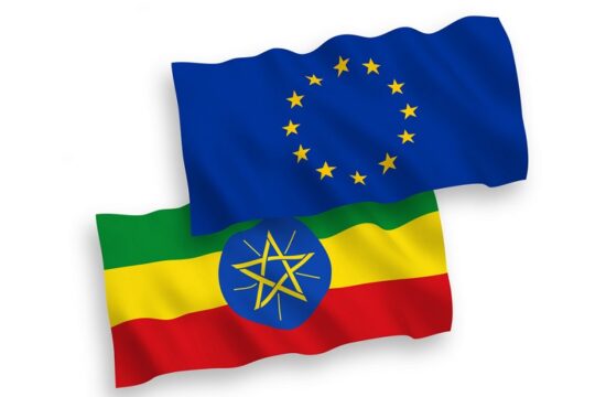 flags of european union and ethiopia on a white background