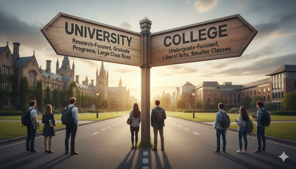 difference between college and university