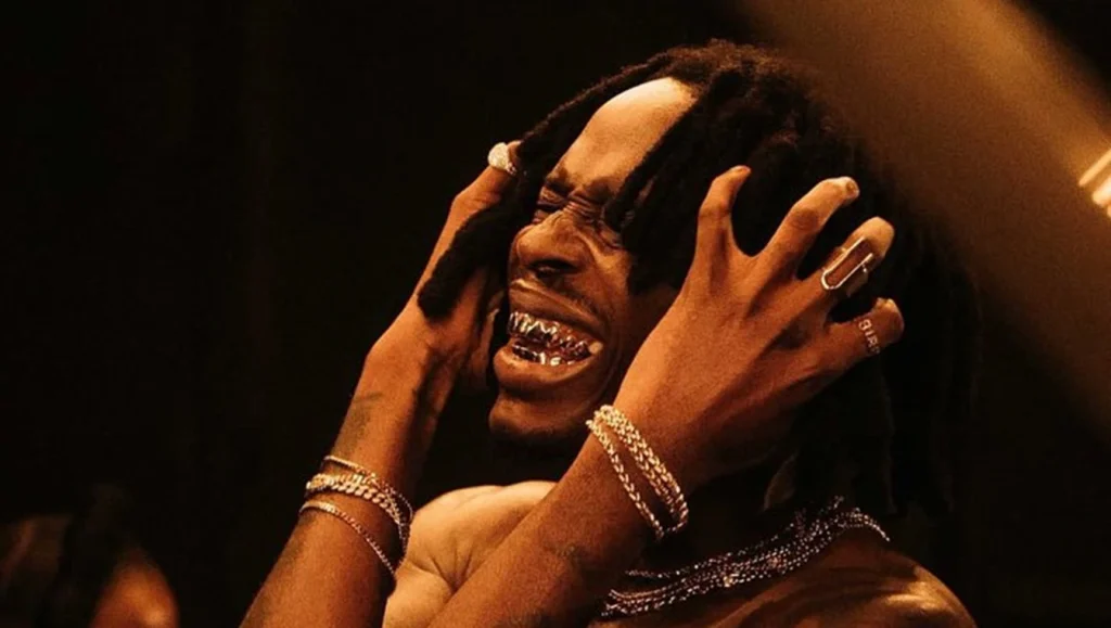 Afrobeats performer entertaining a crowd during a live African music event.